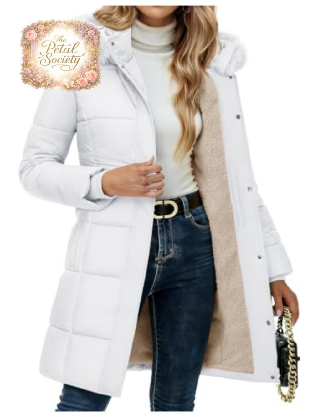 Women's Long Fleece Lined Down Puffer Winter Coat Knee Length